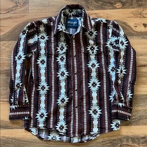 Boys Medium Western Long Sleeve Pearl Snap Shirt Aztec Southwestern Wrangler